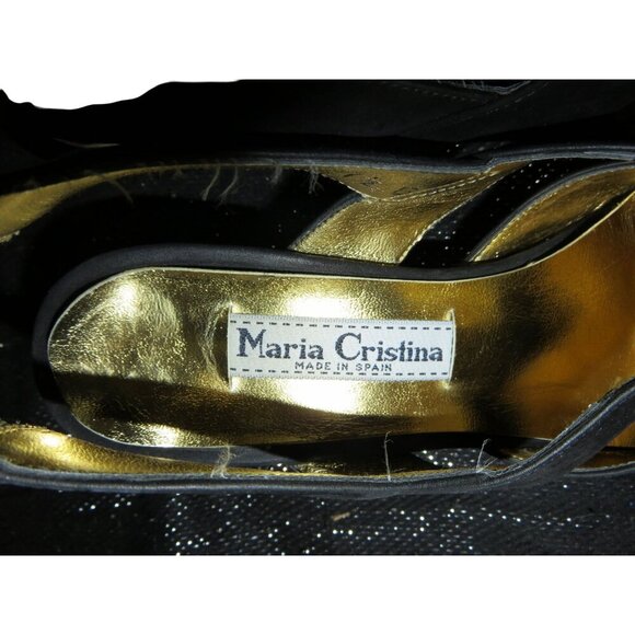 Maria Cristina Black Italian Suede Leather T Strap Pointed Toe Kitten Heels 7.5 - Picture 3 of 11